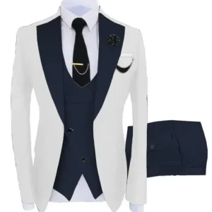 Color: Navy Blue, Size: 4XL - 3pcs Men Coat Business Formal Slim Fit Suit Costumes Pour Homme Set Party Vest Pants Wedding Blazer Verde Hombre Terno Masculino