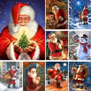 Color: Green, Size: 50*50cm - 5D Diy Diamond Painting Christmas Diamond Mosaic Children's Hobby Santa Claus Cross Stitch Cartoon Snowman Picture Decoration
