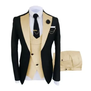 Color: black, Size: S - Men Suits 3 Pieces Tailored Best Man Groom Wedding Tuxedo Slim Fit Jacquard Two-color Blazer Jacket  Vest Pants Tuxedo Clothing