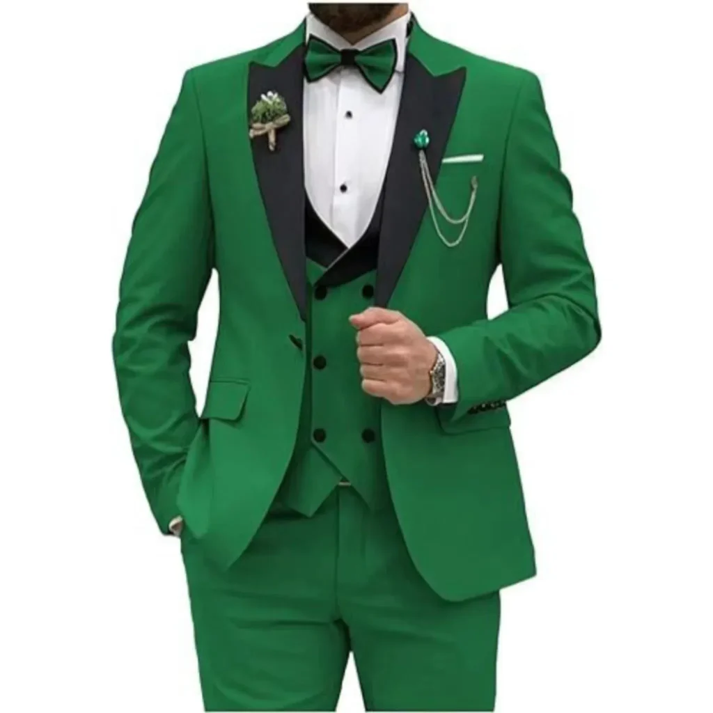 Color: green, Size: One Size – Men Suit Colorful Luxury Blazer Vest And Pant Sets 3 Piece Birthday Dress Business  Prom Evening Party Costumes High Quality