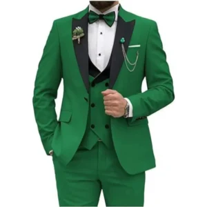 Color: green, Size: One Size - Men Suit Colorful Luxury Blazer Vest And Pant Sets 3 Piece Birthday Dress Business  Prom Evening Party Costumes High Quality
