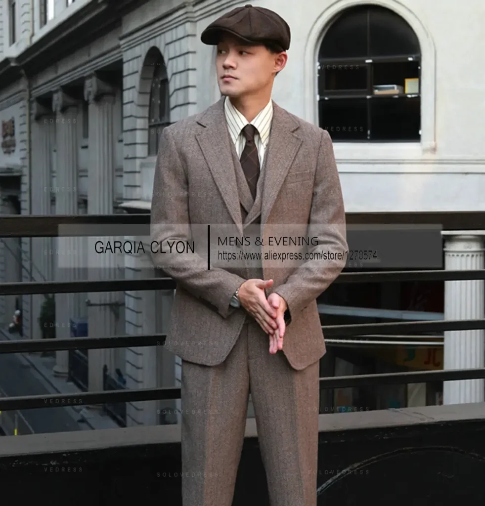 Color: black, Size: M – Tweed Herringbone 3 Pieces Herringbone Men’s Business Suits Single Breasted Slim Fit Groom  Formal Suits?&euro;Blazer+vest+Pants?&permil;