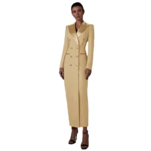 Color: Champagne, Size: XXXL - Women's Suit Long Jacket One Piece Blazer Double Breasted Formal Tuxedo Party Dress ?&sbquo; ?&para;?&micro;