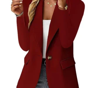Color: Burgundy, Size: S - Womens Spring Winter Down Full Long Sleeve Coat Autumn Blazer Button Outwear Suit Cardigan Female