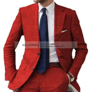 Color: Orange, Size: XXS - Men's 2-Piece Linen Suit Casual Slim Fit Vintage Suits Groomsmen Tuxedos Wedding Summer Beach Blazer Pants Set