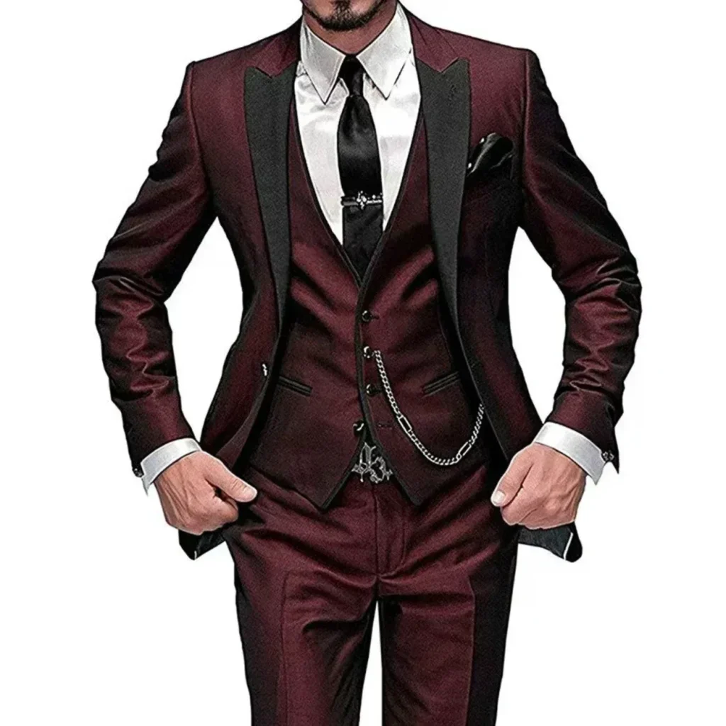 Color: Burgundy, Size: M – Teal Green Suit for Menfull Man Suit3 Pieces Blazer Vest and Pants Setmen’s Suit for Wedding daily Lifebusinessparty