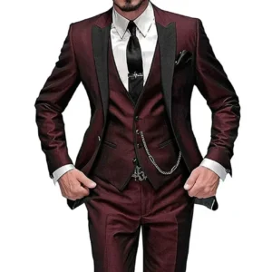 Color: Burgundy, Size: M - Teal Green Suit for Menfull Man Suit3 Pieces Blazer Vest and Pants Setmen's Suit for Wedding daily Lifebusinessparty