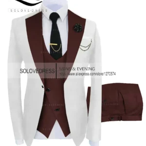 Color: Brown, Size: L - ( Jacket + Vest + Pants )Suits for Mens 2024 Casual Business Suit High-end Social Formal Suit 3 Pcs Set Groom Wedding Men
