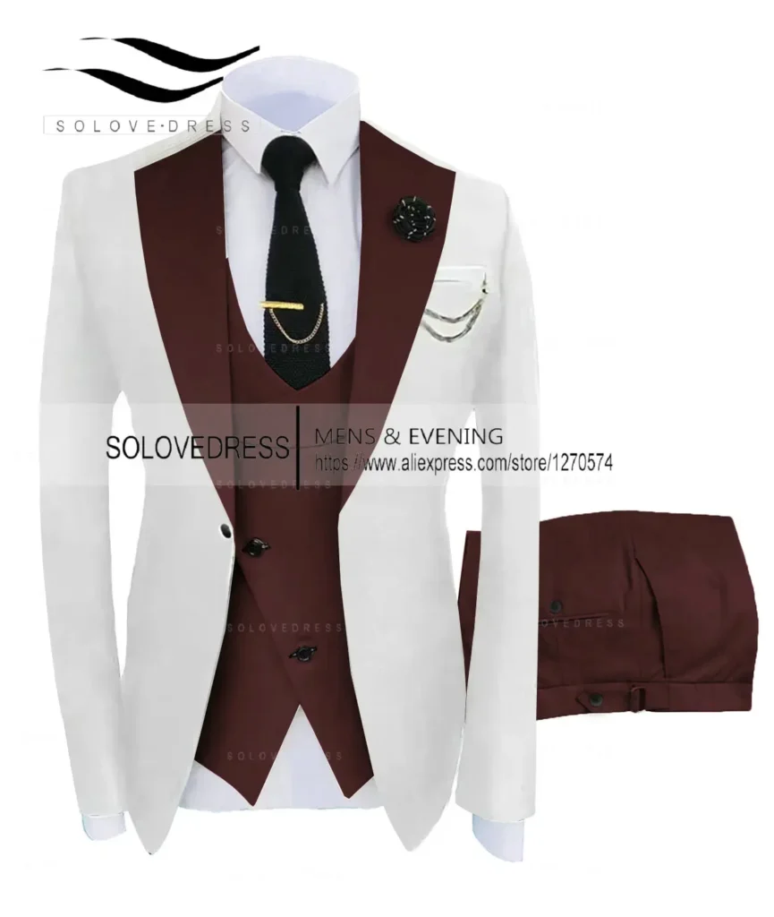 Color: Brown, Size: L – ( Jacket + Vest + Pants )Suits for Mens 2024 Casual Business Suit High-end Social Formal Suit 3 Pcs Set Groom Wedding Men