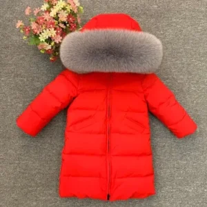 Color: Ivory, Kid Size: 2T - Children Girl boy Winter real fur thickened down jackets 90 down Long Coat jacket overcoat baby kids clothing -30 outwear ws1245