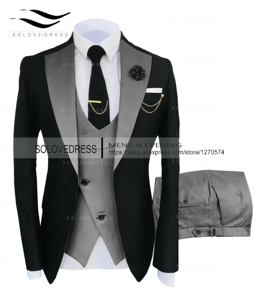Color: Champagne, Size: XS – ( Jacket + Vest + Pants )Suits for Mens 2024 Casual Business Suit High-end Social Formal Suit 3 Pcs Set Groom Wedding Men