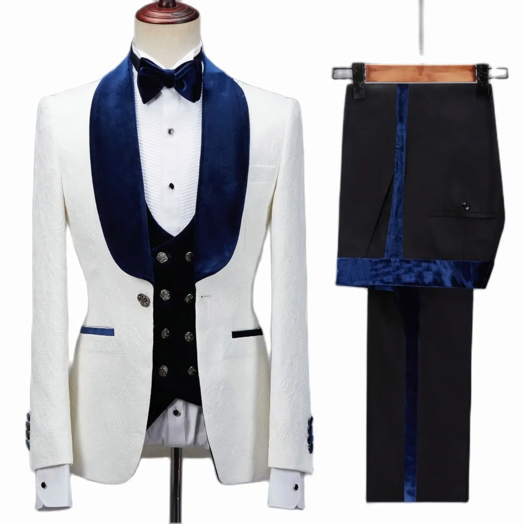 Color: Dark Grey, Size: XL – Floral Jacket Men Suit Slim Fit Wedding Tuxedo Navy Blue Velvet Lapel Groom Party Suits Costume Homme Best Man Blazer