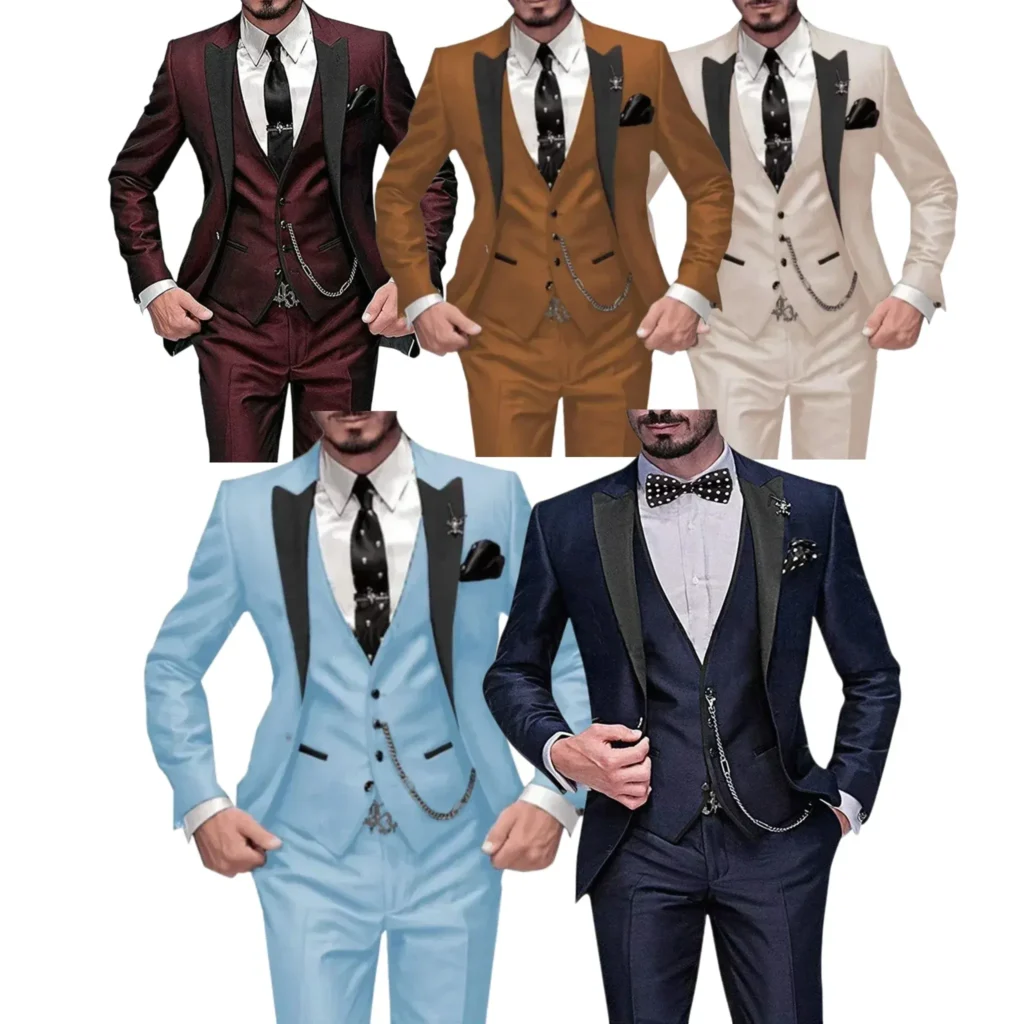 Color: Burgundy, Size: M – Teal Green Suit for Menfull Man Suit3 Pieces Blazer Vest and Pants Setmen’s Suit for Wedding daily Lifebusinessparty