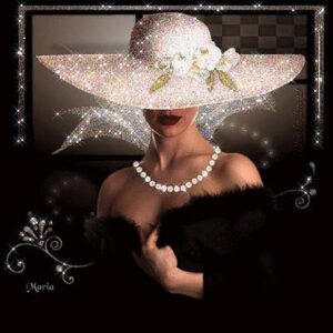 Painting style: Round, Painting size: 40x40cm - 5D DIY Diamond Painting Woman In Black Dress And White Hat , Diamond Embroidery, Cross Stitch Mosaic Painting KBL