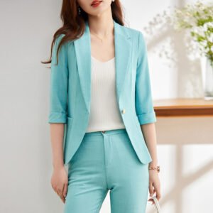 Color: Green Suit, size: M - Women's Slim-fit 34 Sleeve Professional Suit