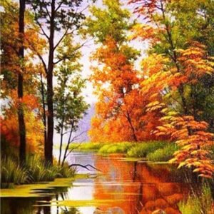 Color: 03style, Painting style: Round-45x60cm, Painting size:  - Diamond Painting Full Circle Diamond Landscape Diamond Autumn Landscape