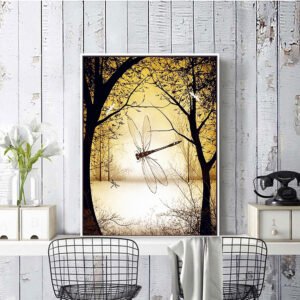 Painting size: 60x45cm, style: square - Diamond Painting Forest Dragonfly Cross Stitch Round Rhinestone Picture