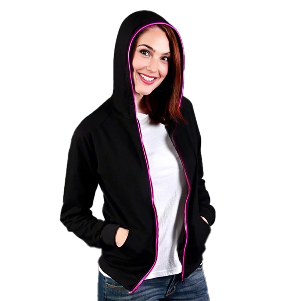 Electro Luminescent Zip Up Hoodie Pink Medium