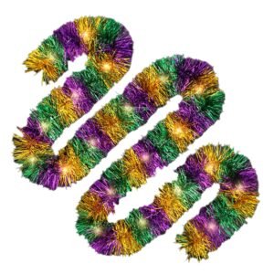 Mardi Gras Light Up Sparkle Queen Tinsel Boa with Warm White LEDs