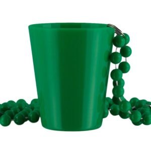 Unlit Up Green Shot Glass on Green Beaded Necklaces for Mardi Gras