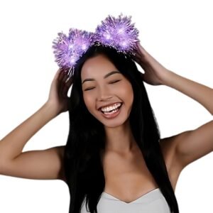 White LED Tinsel Fluffy Cat Ears Headband