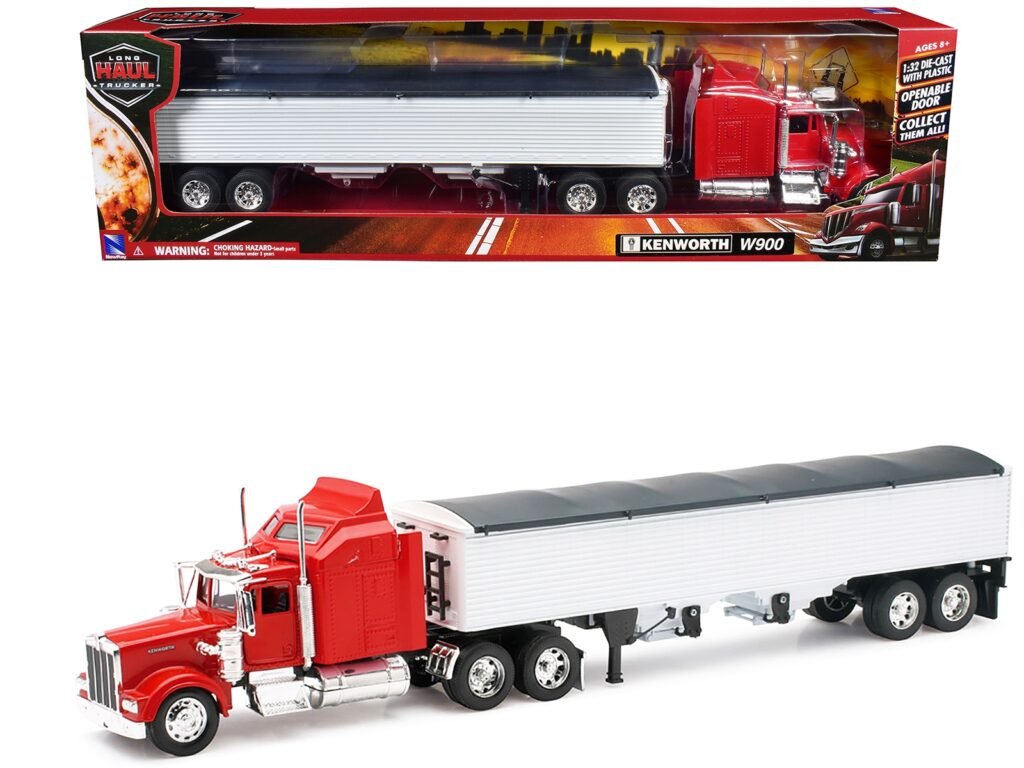Kenworth W900 Grain Truck Red and White “Long Haul Truckers” Series 1/32 Diecast Model by New Ray