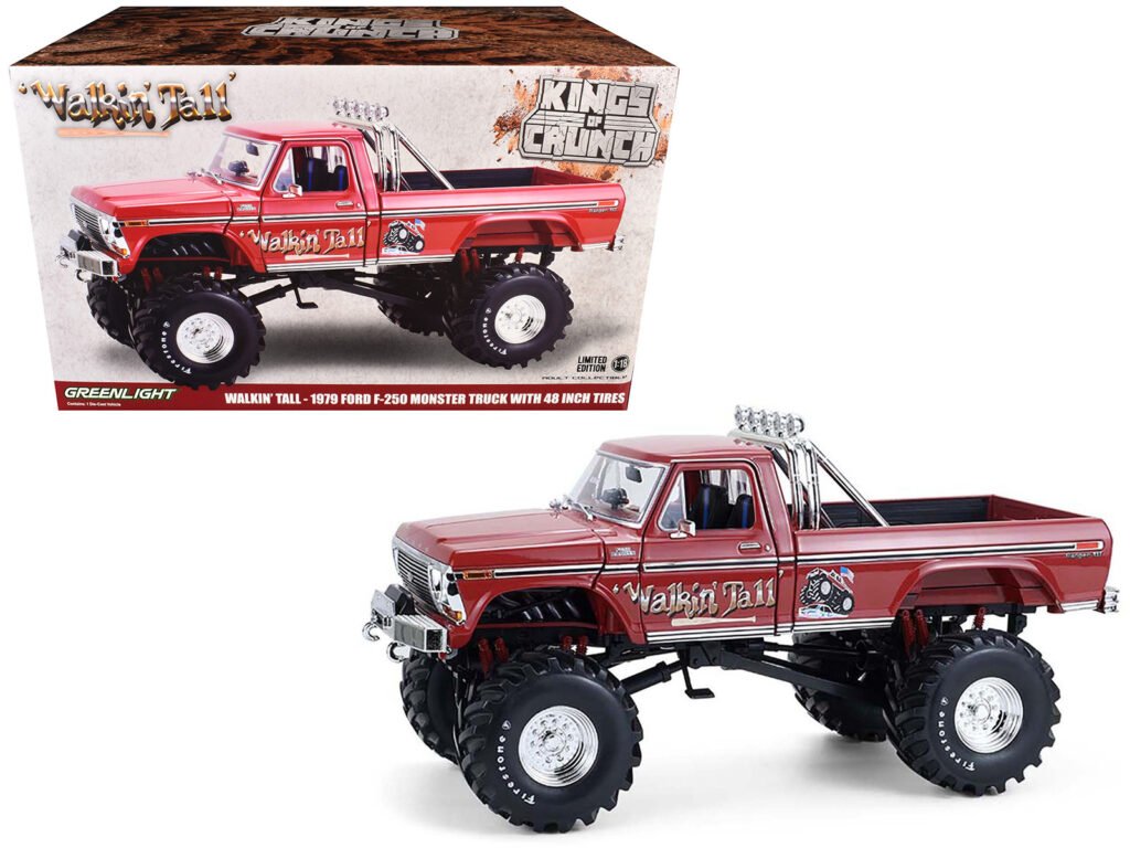 1979 Ford F-250 Monster Truck with 48-Inch Tires “Walkin’ Tall” Red “Kings of Crunch” Series 1/18 Diecast Model Car by Greenlight