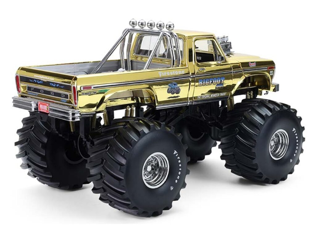 1979 Ford F-250 Monster Truck “Bigfoot #1 50th Anniversary” Gold Chrome with Bob Chandler Standing Figure “Kings of Crunch” Series 1/18 Diecast Model Car by Greenlight