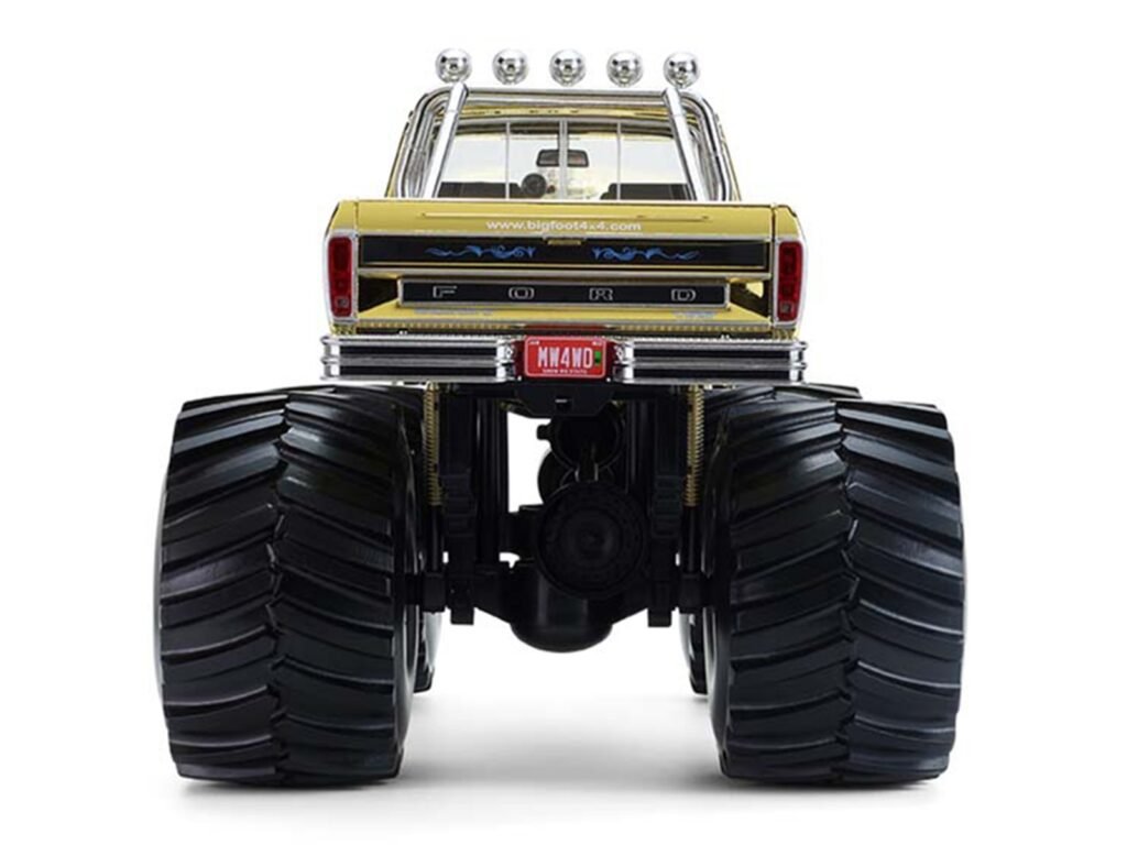 1979 Ford F-250 Monster Truck “Bigfoot #1 50th Anniversary” Gold Chrome with Bob Chandler Standing Figure “Kings of Crunch” Series 1/18 Diecast Model Car by Greenlight