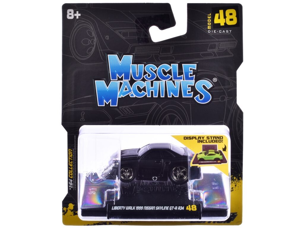 1999 Nissan Skyline GT-R (R34) #5 “Liberty Walk” Matt Black 1/64 Diecast Model Car by Muscle Machines