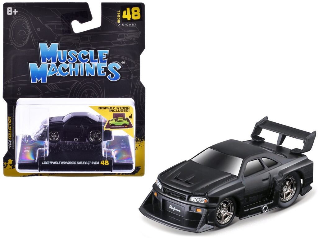 1999 Nissan Skyline GT-R (R34) #5 “Liberty Walk” Matt Black 1/64 Diecast Model Car by Muscle Machines