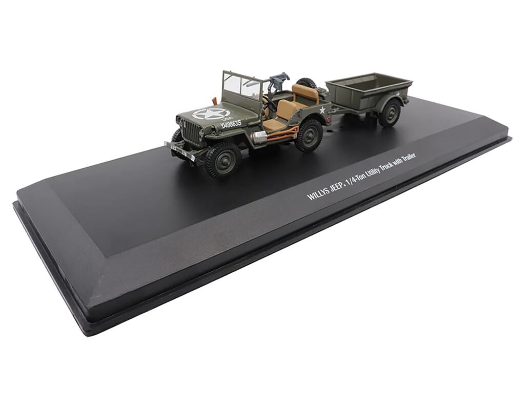 Willys Jeep 1/4-Ton Utility Truck Olive Drab with Trailer “United States Army” 1/43 Diecast Model by Militaria Die Cast