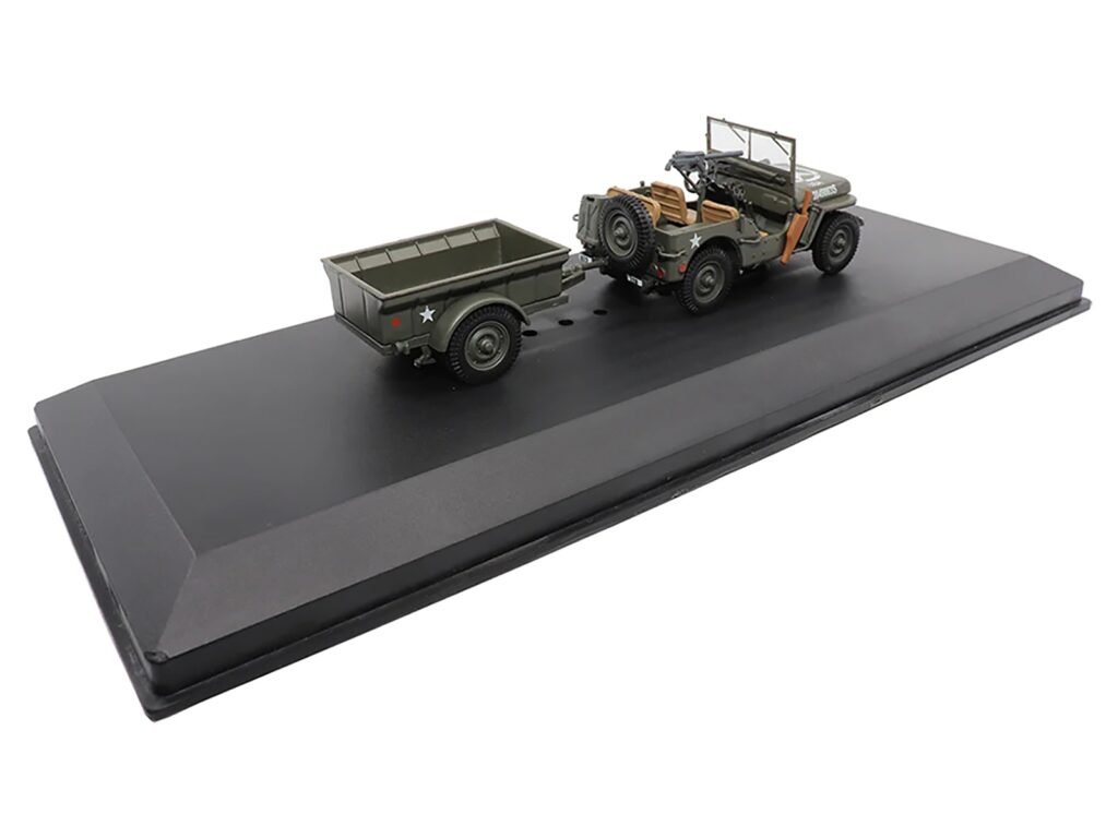 Willys Jeep 1/4-Ton Utility Truck Olive Drab with Trailer “United States Army” 1/43 Diecast Model by Militaria Die Cast