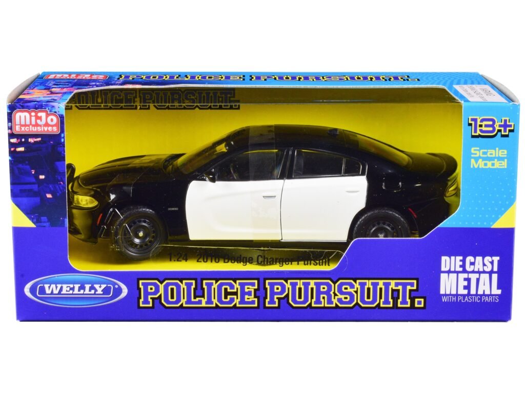 2016 Dodge Charger Pursuit Police Interceptor Black and White Unmarked “Police Pursuit” Series 1/24 Diecast Model Car by Welly
