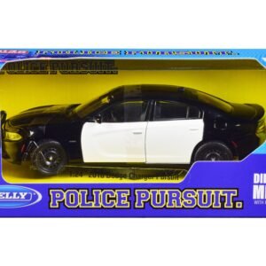 2016 Dodge Charger Pursuit Police Interceptor Black and White Unmarked "Police Pursuit" Series 1/24 Diecast Model Car by Welly