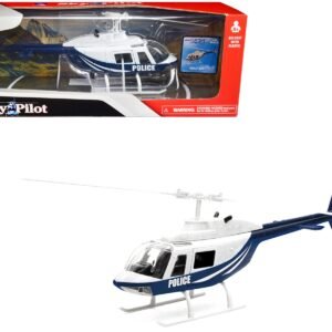 Bell 206 Helicopter Dark Blue and White "Police" "Sky Pilot" Series 1/34 Diecast Model by New Ray