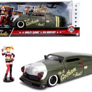 1951 Mercury Matt Green with Harley Quinn Diecast Figurine "DC Comics Bombshells" Series 1/24 Diecast Model Car by Jada