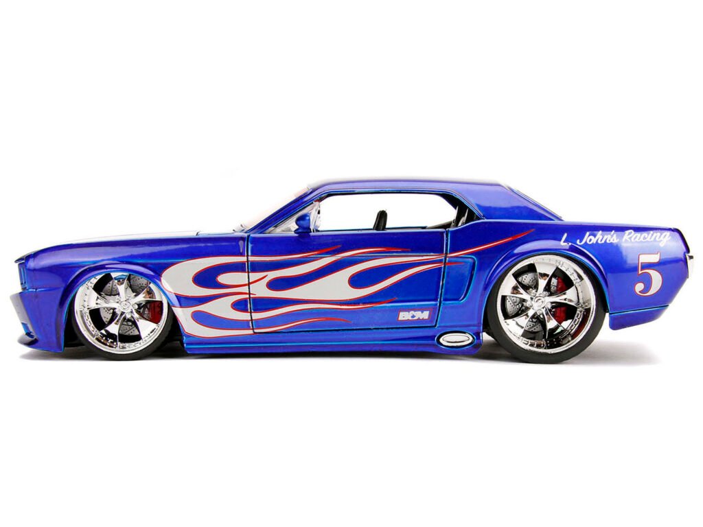 1965 Ford Mustang #5 “L. John’s Racing” Candy Blue with Flame Graphics “Bigtime Muscle” Series 1/24 Diecast Model Car by Jada