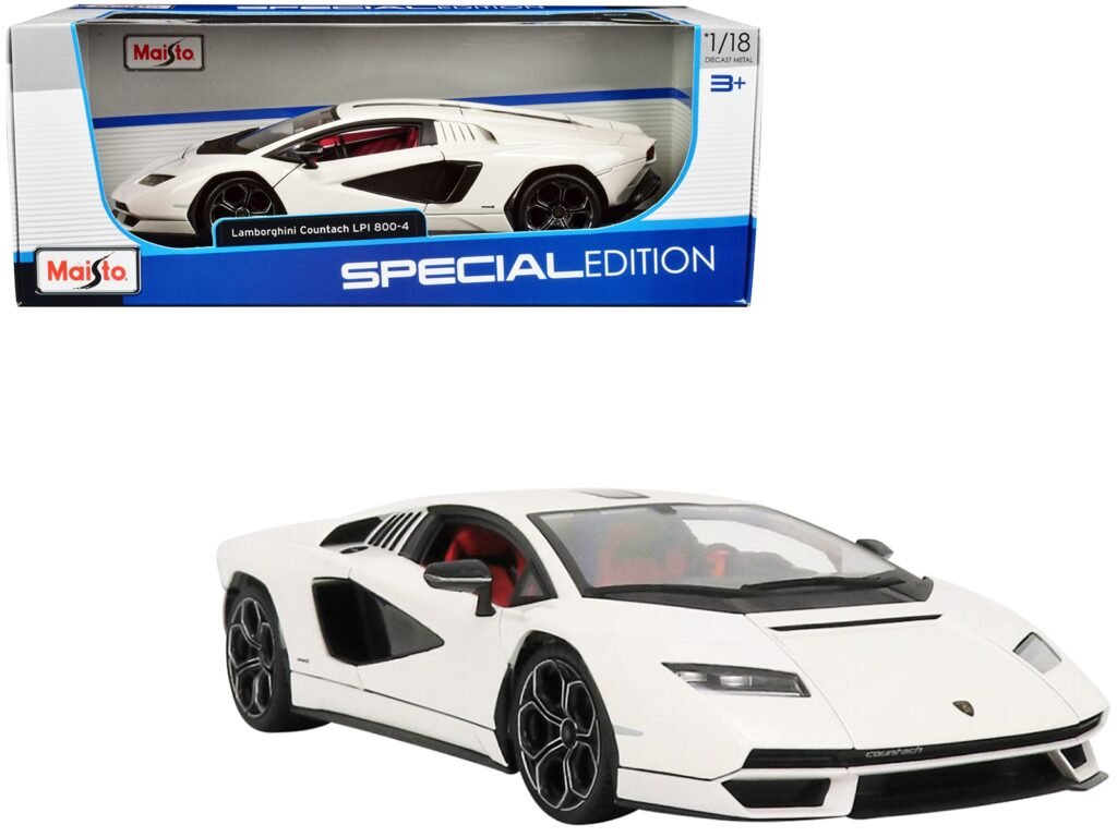 Lamborghini Countach LPI 800-4 White with Black Accents and Red Interior “Special Edition” 1/18 Diecast Model Car by Maisto