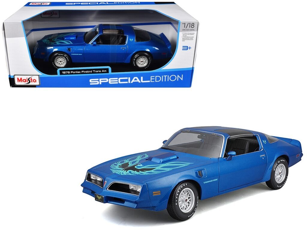 1978 Pontiac Firebird Trans Am Blue Metallic with Hood Graphics “Special Edition” Series 1/18 Diecast Model Car by Maisto