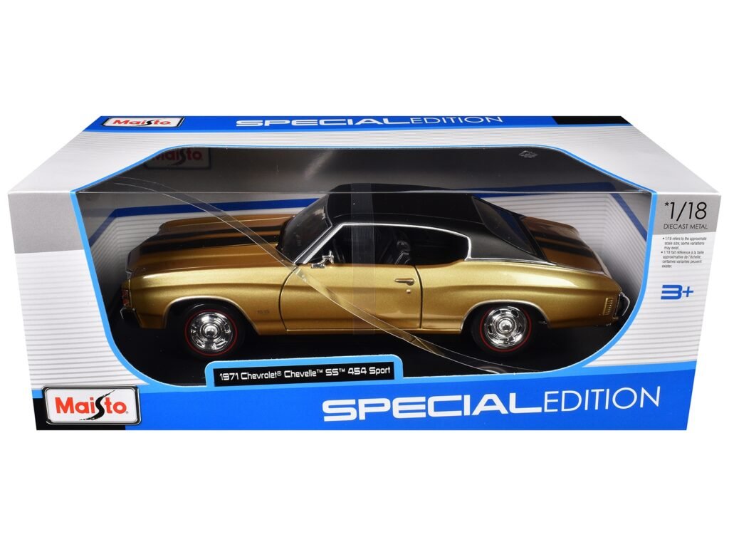 1971 Chevrolet Chevelle SS 454 Sport Gold Metallic with Black Top and Black Stripes “Special Edition” 1/18 Diecast Model Car by Maisto