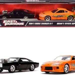 Dom's Dodge Charger R/T Black and Brian's Toyota Supra Orange Set of 2 pieces "Fast & Furious" Series 1/32 Diecast Model Cars by Jada
