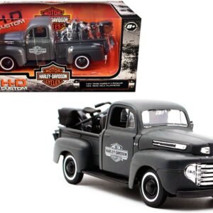 1948 Ford F-1 Pickup Truck and 1942 Harley-Davidson WLA Flathead Motorcycle Matt Dark Gray "Harley-Davidson Custom" 1/24 Diecast Models by Maisto