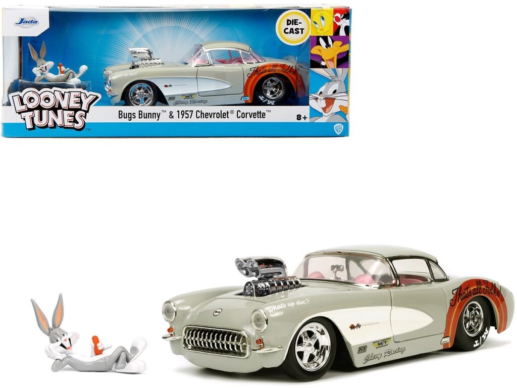 1957 Chevrolet Corvette Beige with Pink Interior with Bugs Bunny Figure “Looney Tunes” “Hollywood Rides” Series 1/24 Diecast Model Car by Jada
