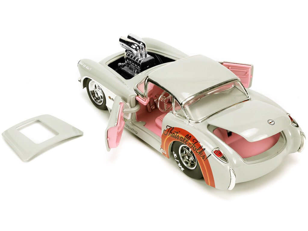 1957 Chevrolet Corvette Beige with Pink Interior with Bugs Bunny Figure “Looney Tunes” “Hollywood Rides” Series 1/24 Diecast Model Car by Jada