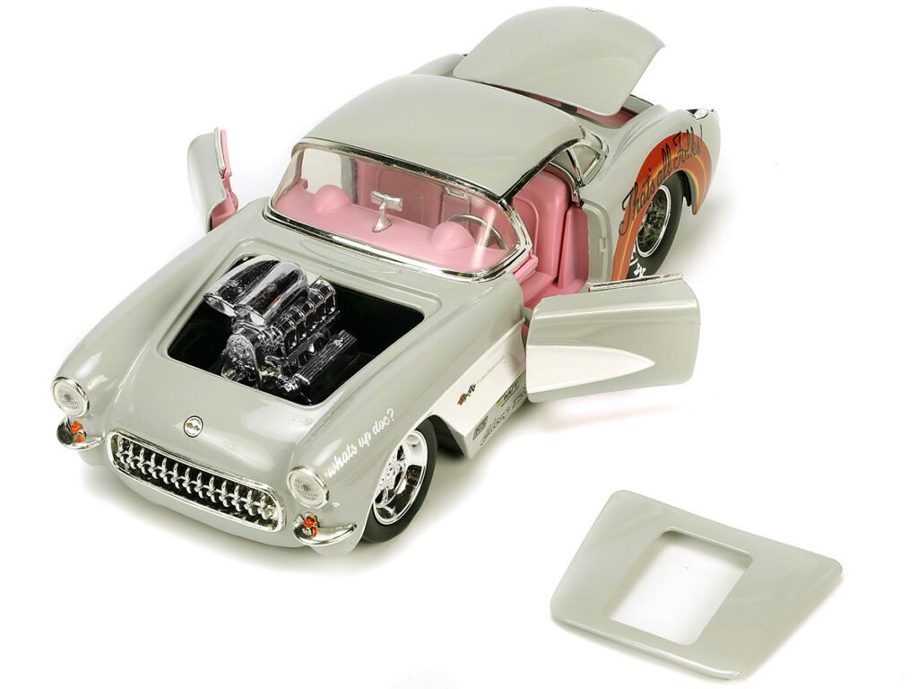 1957 Chevrolet Corvette Beige with Pink Interior with Bugs Bunny Figure “Looney Tunes” “Hollywood Rides” Series 1/24 Diecast Model Car by Jada