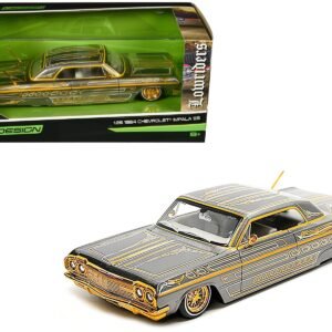 1964 Chevrolet Impala SS Lowrider Gray Metallic with Gold Graphics "Lowriders" "Maisto Design" Series 1/26 Diecast Model Car by Maisto
