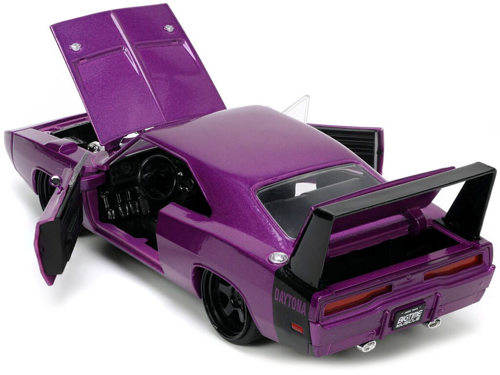 1969 Dodge Charger Daytona Purple Metallic with Black Tail Stripe “Bigtime Muscle” Series 1/24 Diecast Model Car by Jada