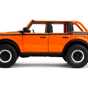 2021 Ford Bronco Open-Top Orange with Black Stripes and Hood with Extra Wheels "Just Trucks" Series 1/24 Diecast Model Car by Jada