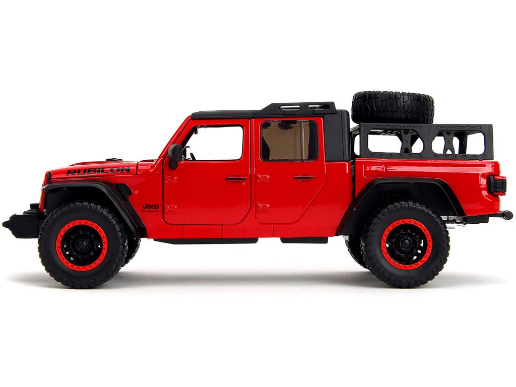 2020 Jeep Gladiator Rubicon Pickup Truck Red with Black Top and Extra Wheels “Just Trucks” Series 1/24 Diecast Model Car by Jada